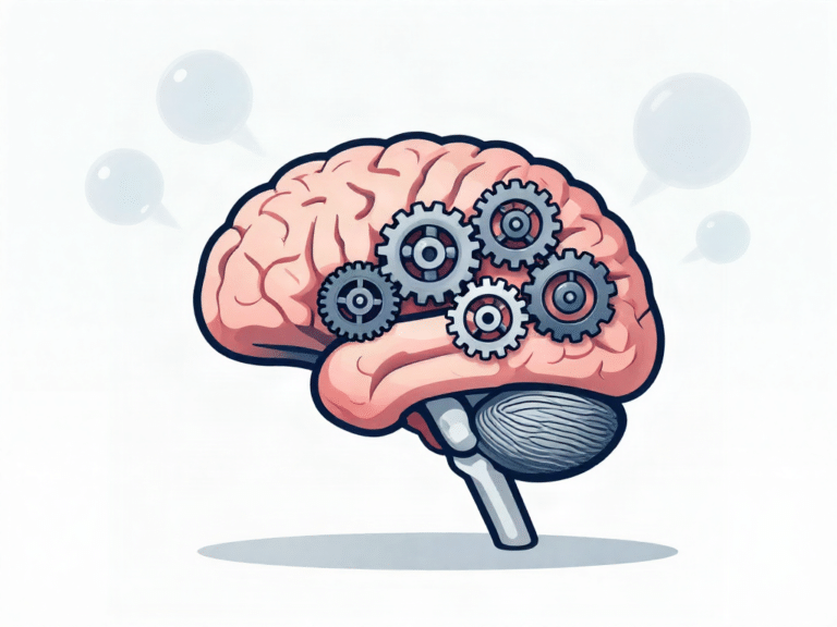 Warum du deine Träume vergisst – Das überraschende Gehirn‑Geheimnis hinter nächtlichen Erinnerungen - Description: modern illustration of a brain with gears and fading dream bubbles clean background modern aesthetic landscape format